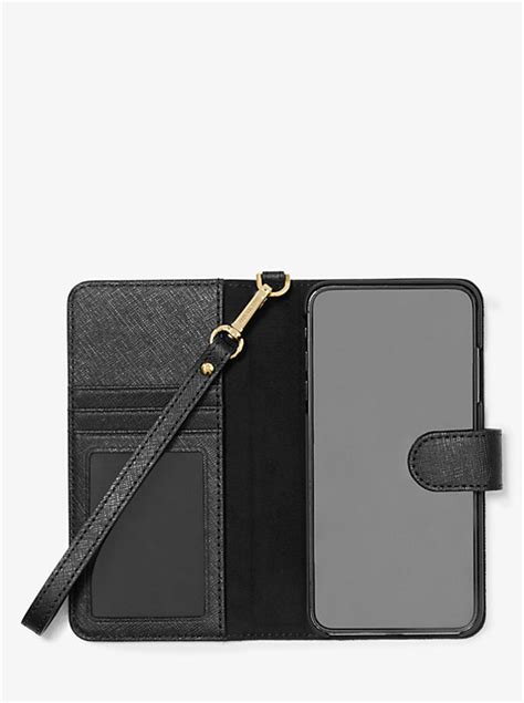 michael kors iphone xs max folio|Saffiano Leather Wristlet Folio Case for iPhone XS Max .